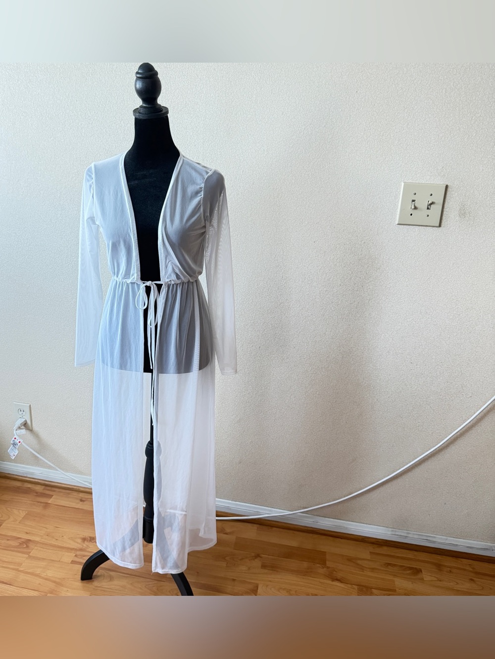 Sheer Long Robe Cover-Up - White